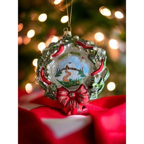 Two Sided 6” Wreath Mercury Glass Ornament Hand Painted Poland - Picture 1 of 8